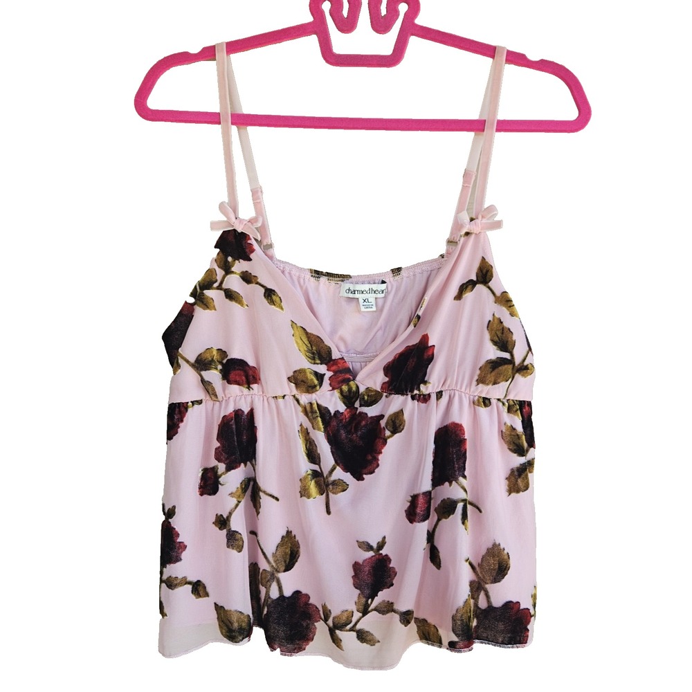 Fairy Romantic Bloomcore Burnout Velvet Mesh Pink Lined Cami Juniors Sz XL
